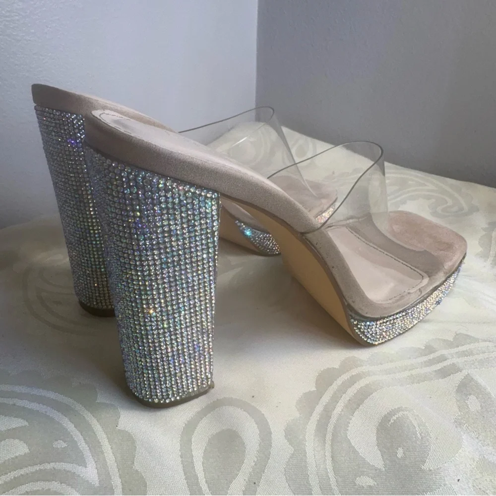 Liliana Ashley 3 Sparkling Silver Heels with Clear Strap